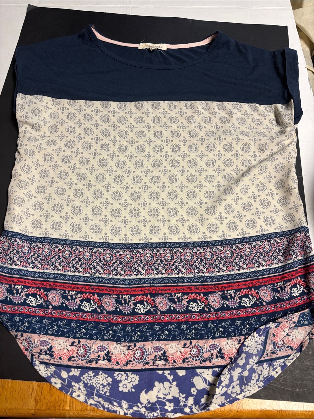 Rewind Navy, Cream and Pink Mixed-Print Blouse